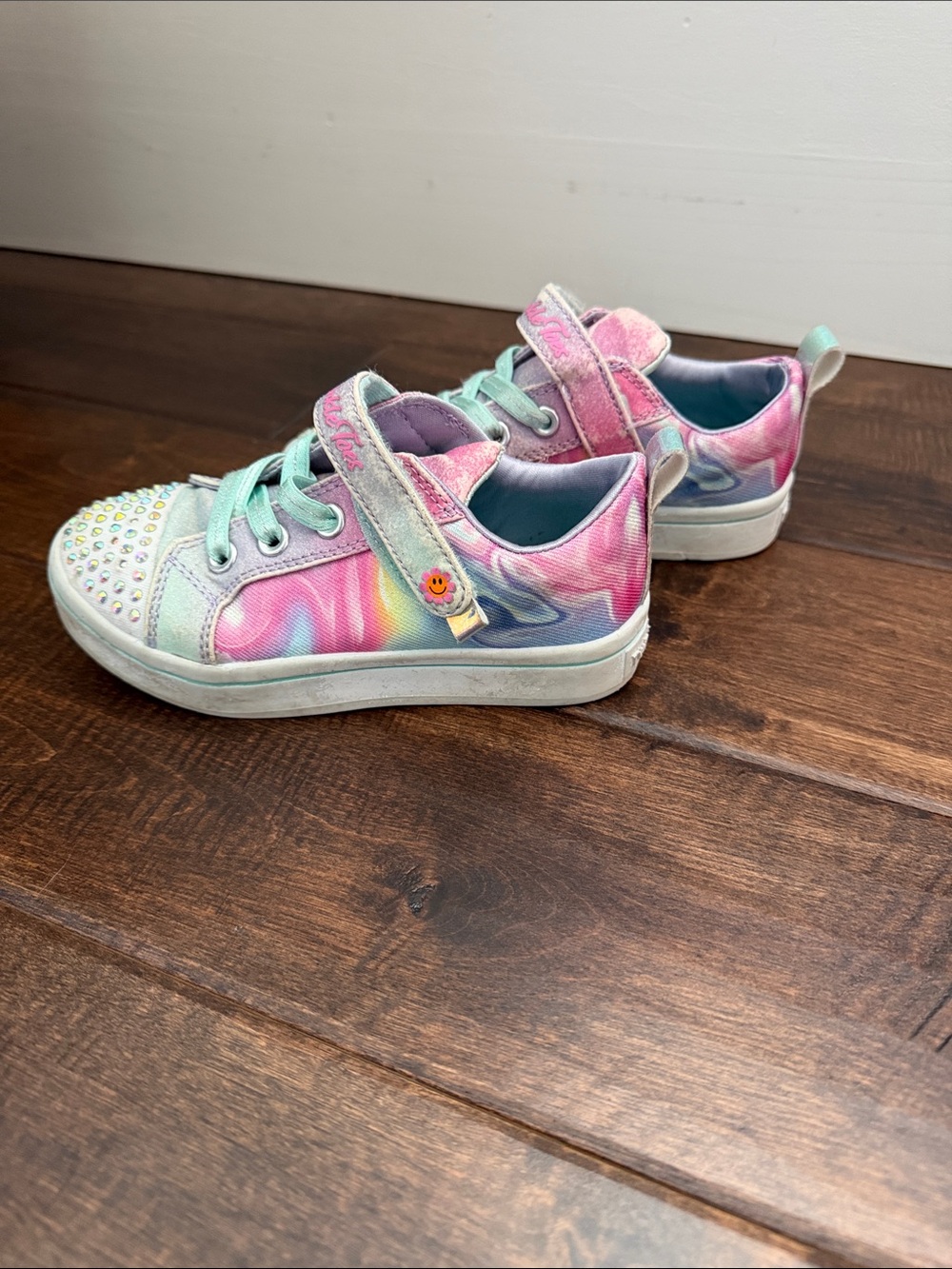 Kids Tie-Dye Pastel Light-Up Sneakers with Rhinestone Toe